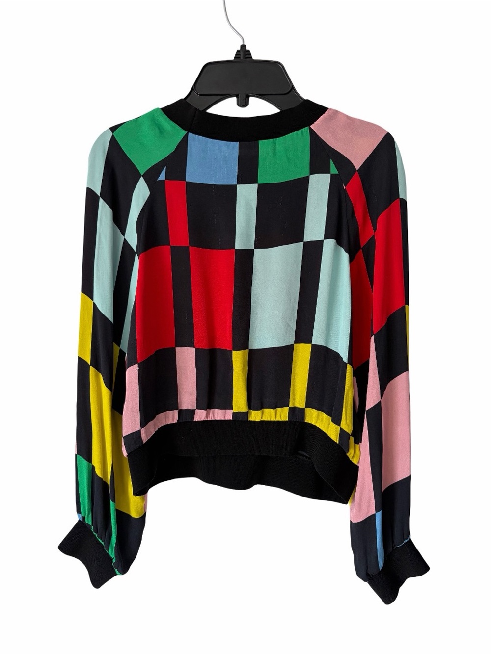 Alice + Olivia Calvin Checkboard Multicolor Banded Cropped Top size XS flawed - Picture 4 of 8